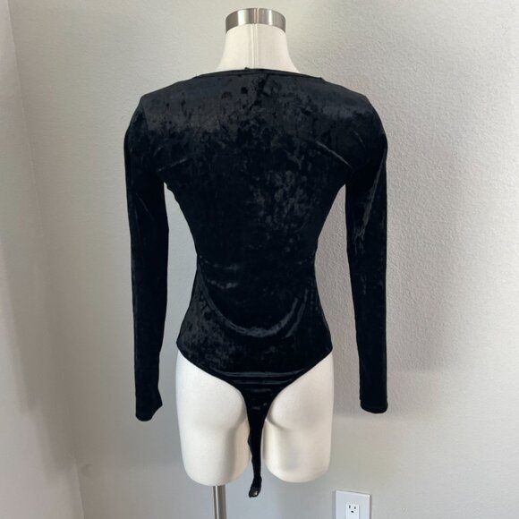 Vintage Y2K Windsor Womens Medium Black Velvet Lace Up Bodysuit Goth Vamp - Picture 8 of 12